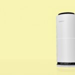 Minimalist air purifier on yellow background