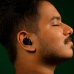 an ear device upclose profile view