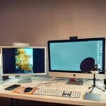 a lighting setup in a home office
