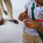 a kid opening something in school